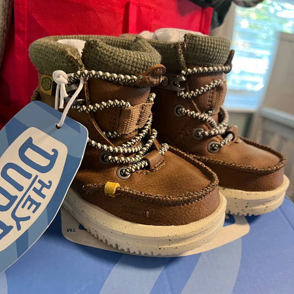 Hey Dude Kids Tan Bradley Boots with White Soles